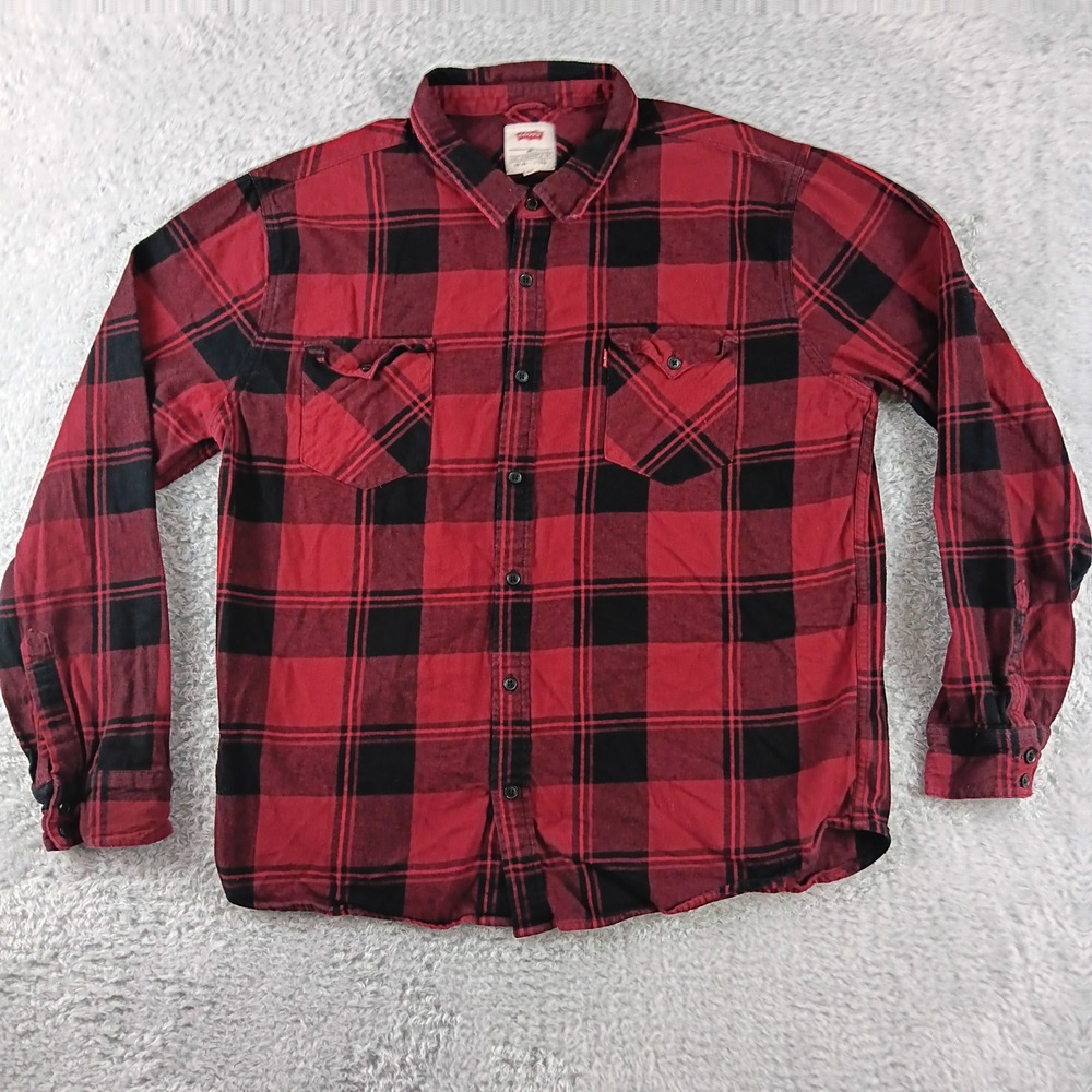 Levi's Flannel Shirt Mens XXL Red Black Plaid Caber Button Up 3LGLW1832